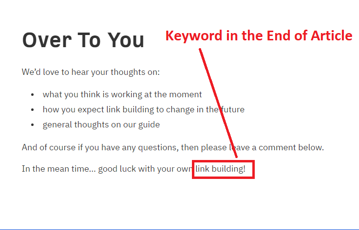 Keyword in the end of article